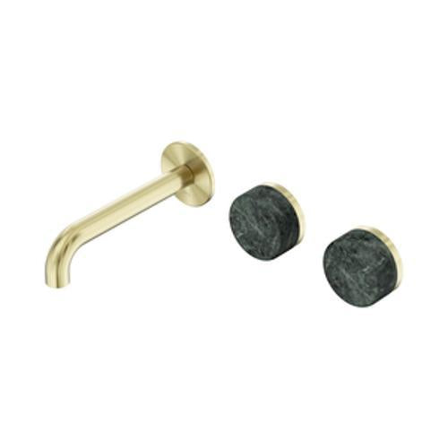 Serenity Wall Basin Set 160mm Offset Spout With Verde Alpi Handle Brushed Gold