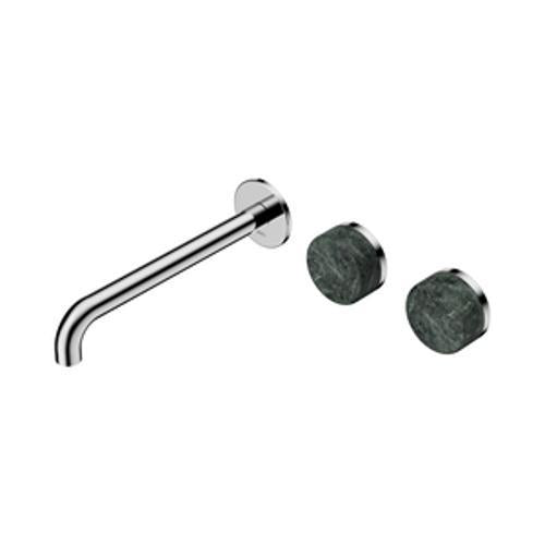 Serenity Wall Basin Set - Nero 220mm Offset Spout With Verde Alpi Handle Chrome