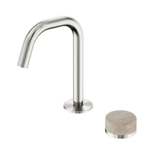 Serenity Progressive Basin Mixer Edge Spout With Rome Travertine Handle Brushed