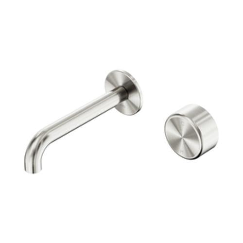 Serenity Progressive Wall Basin Mixer 160mm Spout With Metal Handle Brushed