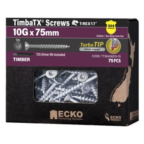 T-REX17 TimbaTX Wood Screw T304 - Ecko 10g x 75mm 75 Box