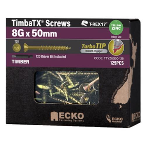 T-REX17 TimbaTX Wood Screw Yellow Zinc - Ecko 8g x 50mm 125 Box