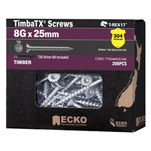T-REX17 TimbaTX Wood Screw T304 - Ecko 8g x 25mm 200 Box