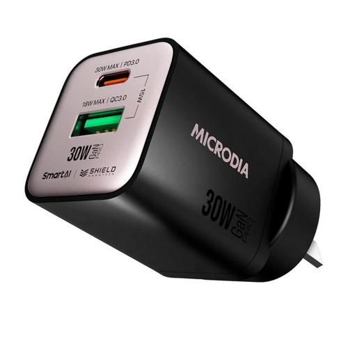 MICRODIA SMARTCUBE NANO 30W DUAL PORT GAN WALL CHARGER - BLACK