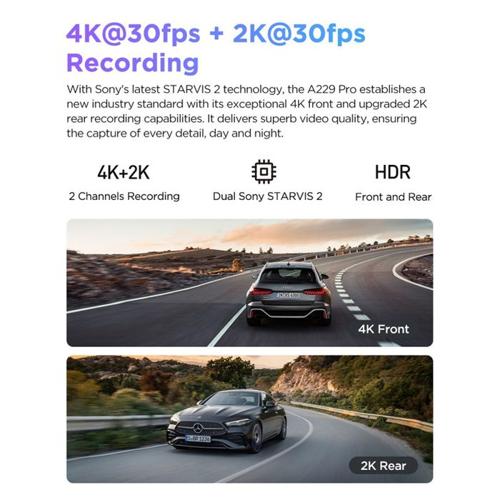 VIOFO DASHCAM A229 PRO 4K FRONT 2K REAR 5GHZ WIFI + GPS