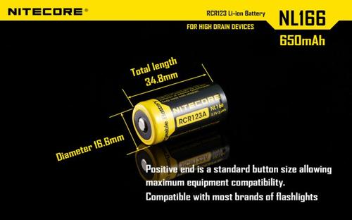 NITECORE LI-ION RECHARGEBALE BATTERY RCR123A (3.7V, 650mAh)