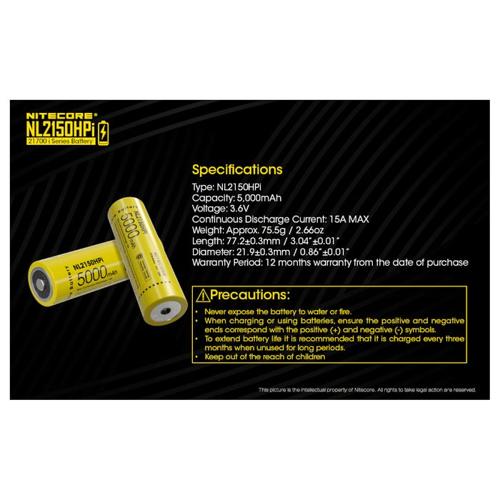 NITECORE 21700i RECHARGEABLE BATTERY 3.6V 5000MAH