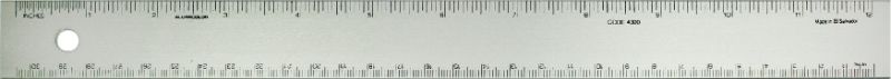 Aluminum 12-inch conversion ruler with 1/16 inch and millimeter scales, ideal for accurate measurements in various crafts.