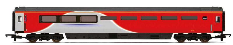 Hornby LNER Mk3 Buffet Coach J model, showcasing detailed British rail history design in 1/76 scale for collectors and enthusiasts.