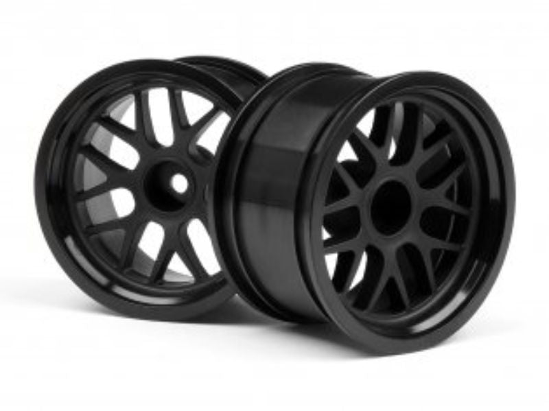 BBS 1/10 scale black wheels (48x31mm) for RC cars, enhancing performance and style, ideal for Falken Porsche 911 GT3 RSR.