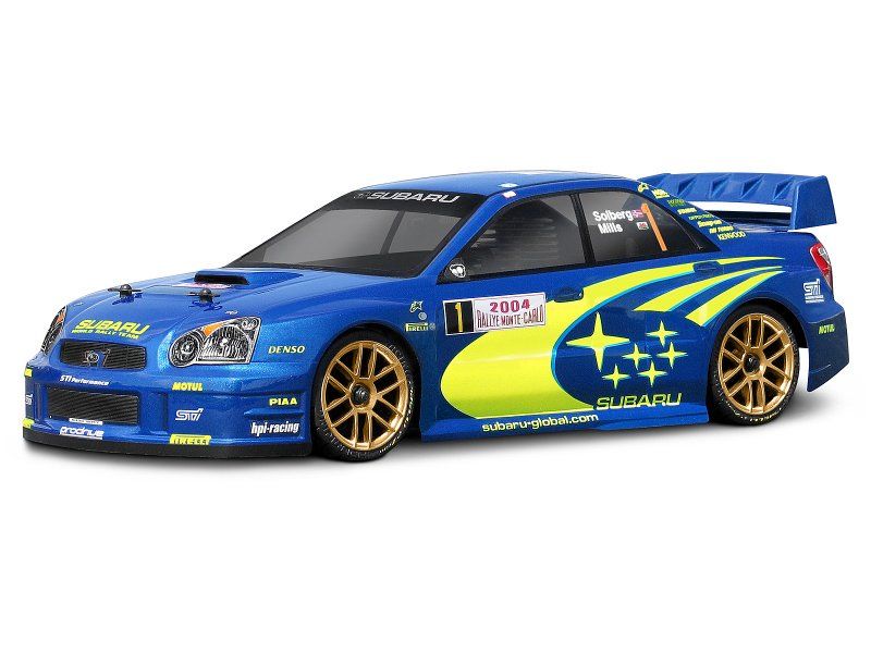 Radio control body for 1/10 Impreza WRC, featuring detailed decals and superior aerodynamics for realistic rally racing.