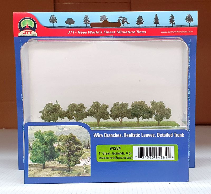Realistic 25.4mm Green Jacaranda tree model, perfect for dioramas and train layouts, adding vibrant greenery and detail.