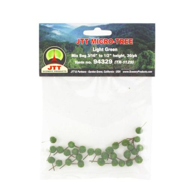 Micro-Tree Light Green (30) pack featuring 30 miniature trees designed to enhance model landscapes with vibrant greenery.