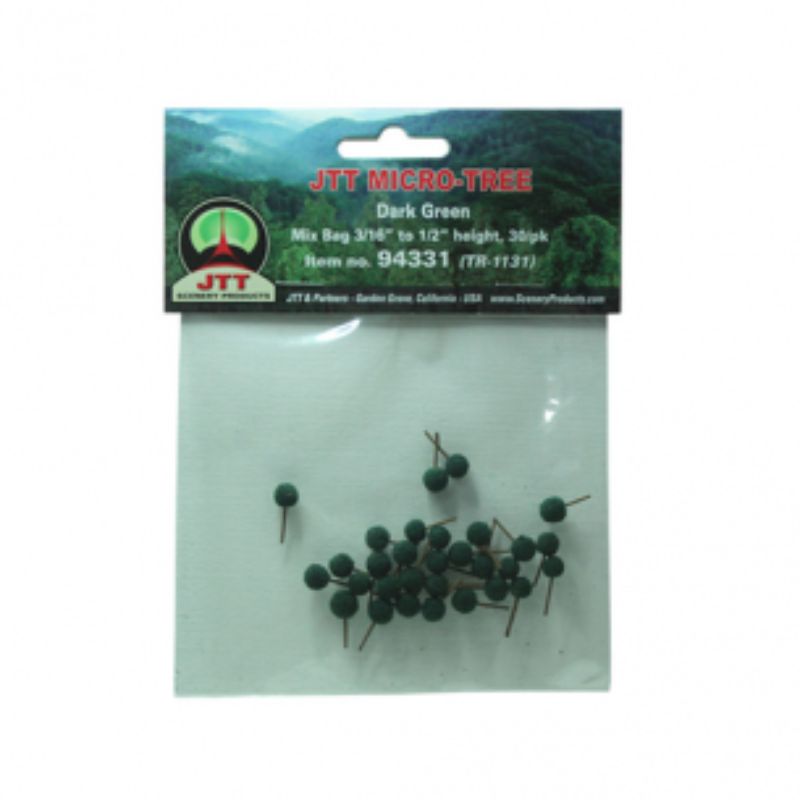 Micro-trees in dark green, 30 pack, ideal for enhancing dioramas and model landscapes with realistic foliage.
