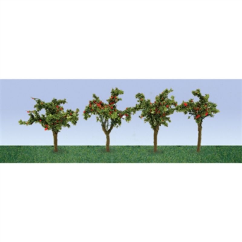 Set of 12 meticulously crafted 35mm apple trees for HO scale model railways, enhancing landscapes with vibrant realism.