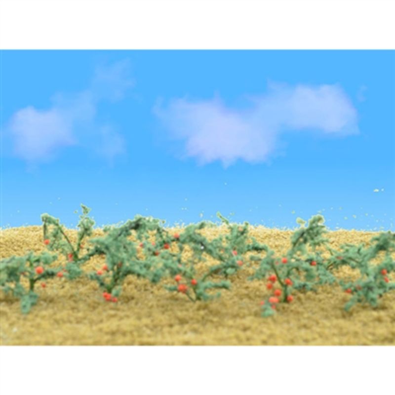 Lifelike 20mm miniature tomato plants (18) for realistic HO scale model railways and dioramas, adding vibrant greenery.