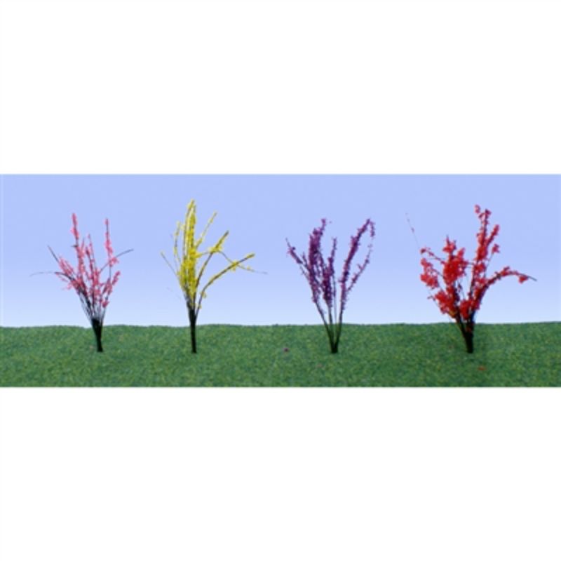 Vibrant 40-pack HO scale flower bushes (13-19mm) for realistic model landscapes, enhancing dioramas and train setups.