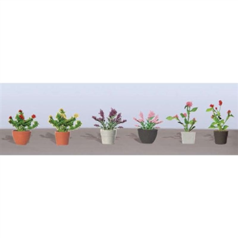 Colorful assorted flower plants for O gauge model scenery, perfect for enhancing dioramas and miniature landscapes.