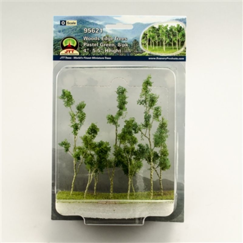 Set of 8 realistic green model trees, ideal for enhancing dioramas and railroads with natural foliage and vibrant detail.