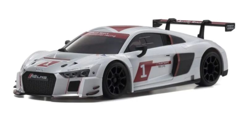 Kyosho MR-03W Audi R8 LMS body shell, designed for realistic RC racing with sleek lines and customizable features.