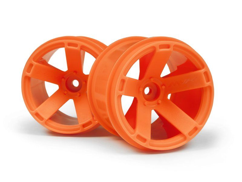 Radio Control QntmXT Orange wheel, 2.8 inches diameter, durable 12mm hex hub, ideal for enhancing RC vehicle performance.