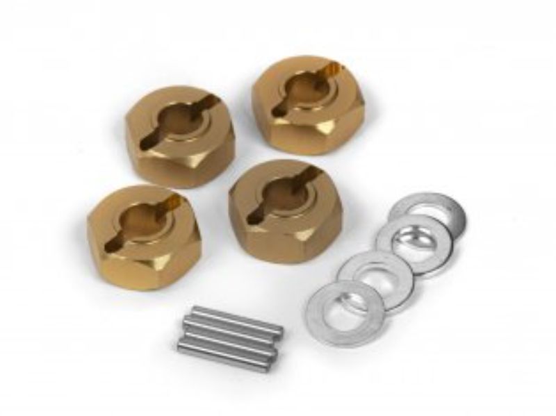 Alloy wheel hub hex 12mm set of 4, enhances RC car performance with durable alloy design for secure fit and improved handling.
