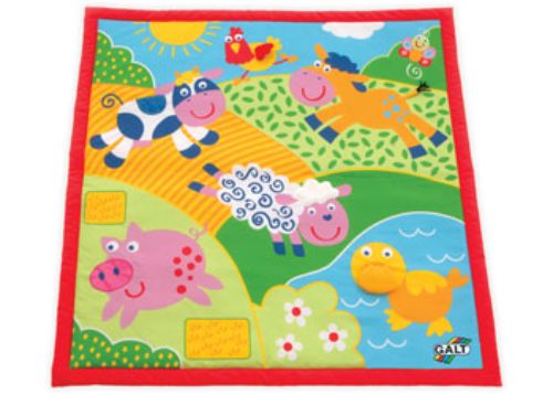 Large multi-sensory farm playmat featuring 6 interactive farm friends, perfect for newborns and toddlers.