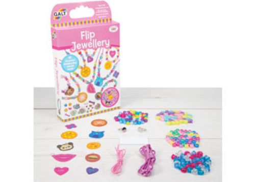 Galt Flip Jewellery kit includes colorful beads and picture-changing discs for creating custom necklaces and bracelets.