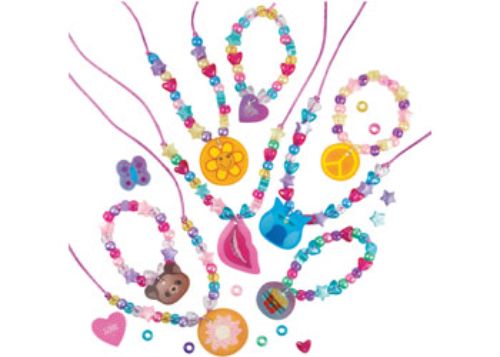 Galt Flip Jewellery DIY kit with picture-changing discs, beads, and accessories for creating unique necklaces, bracelets, and rings.