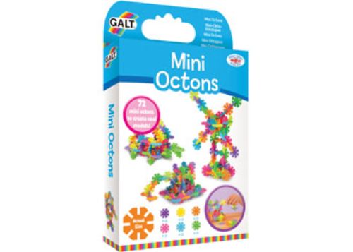 Colorful Galt Mini Octons construction kit with 72 interlocking pieces for creative building, perfect for travel and ages 4 to adult.