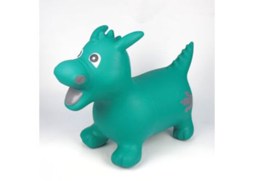 Inflatable Green Dragon ride-on toy for toddlers, promoting active play and physical development, includes pump for easy inflation.