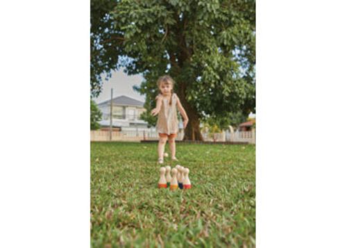 Colorful eco-friendly bowling set for kids, promoting motor skills and social play, suitable for indoor and outdoor fun.