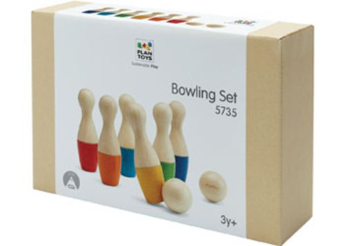 Colorful eco-friendly bowling set for toddlers, promoting motor skills and imaginative play indoors and outdoors.