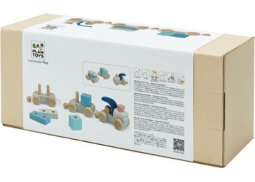 Colorful wooden stacking train toy for toddlers, promoting imaginative play and fine motor skills with eco-friendly materials.