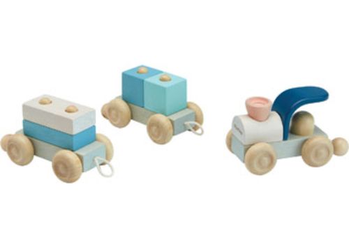 Colorful eco-friendly wooden stacking train toy for toddlers, promoting coordination and creativity.