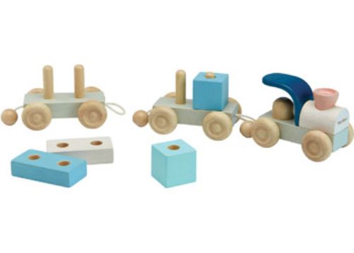 Eco-friendly wooden Stacking Train Trio with vibrant colors, designed for toddlers to enhance fine motor skills and imaginative play.