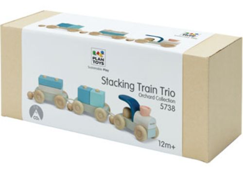 Wooden Stacking Train Trio with vibrant colors, designed for toddlers to enhance hand-eye coordination and creativity.