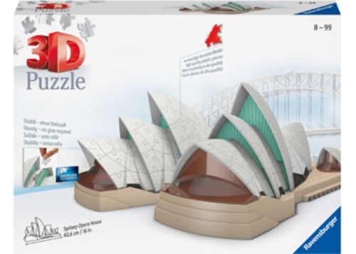 3D puzzle of Sydney Opera House, 237 durable pieces, featuring vibrant colors and detailed architecture for creative enjoyment.