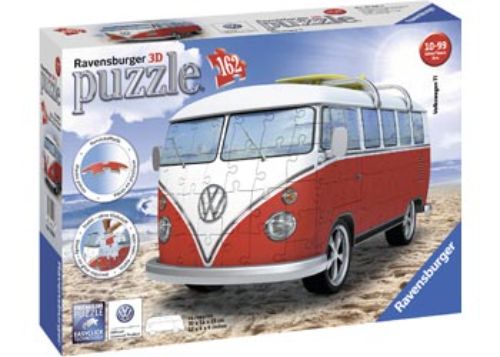 3D model puzzle of the iconic VW Kombi Bus, featuring 162 precision moulded pieces for easy assembly without glue.
