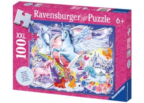 Glittery unicorn puzzle for kids, featuring 100 vibrant pieces that inspire imaginative play in fantasy realms.