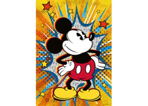 Vibrant 1000-piece Ravensburger puzzle of retro Mickey Mouse, perfect for Disney fans and collectors, finished size 98x38 cm.