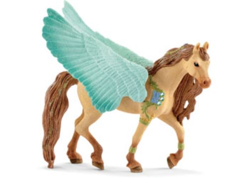 Hand-painted Schleich Decorated Pegasus Stallion figurine with shimmering wings, inspiring imaginative adventures for children.