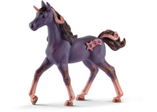 Schleich Moon Unicorn Foal with shimmering night sky coat and stars, inspiring imaginative play and adventure for kids.