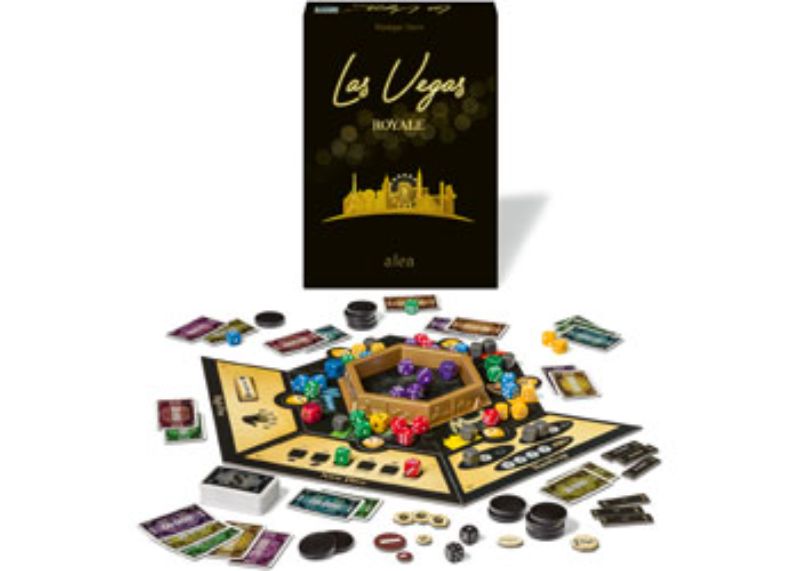 Game box of Ravensburger Las Vegas Royale 20th Anniversary Edition, featuring dice and casino-themed graphics for exciting gameplay.