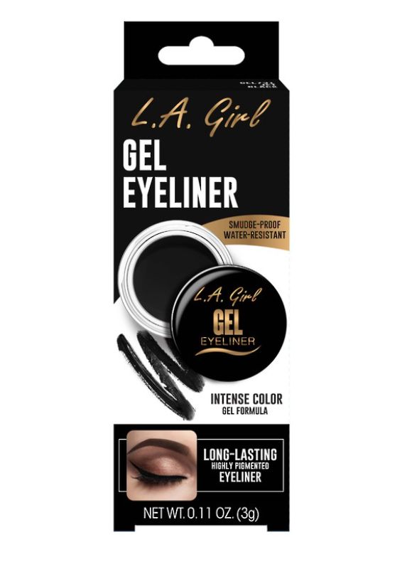 LA Girl Gel Eyeliner in Jet Black, a water-resistant, highly pigmented formula for precise, smudge-proof eye makeup.