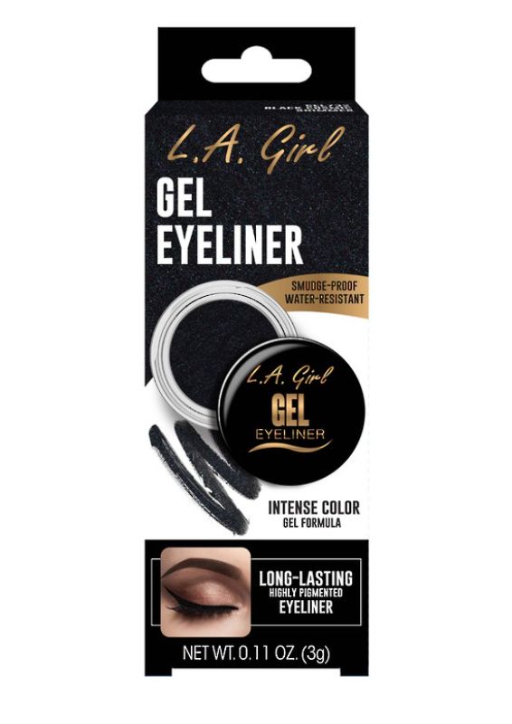 LA Girl Gel Eyeliner in Black Cosmic Shimmer, featuring a rich black hue with dazzling shimmer, perfect for bold or subtle looks.