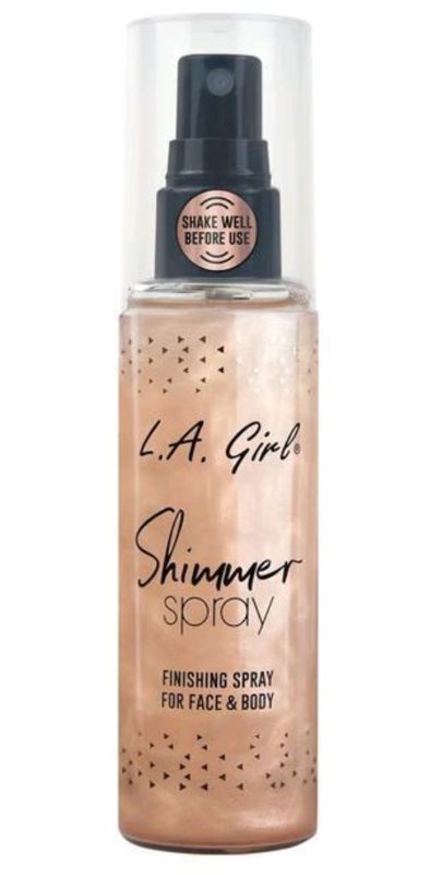 LA Girl Shimmer Spray in Rose Gold, 80ml, offers a radiant glow and locks in makeup for all-day wear.