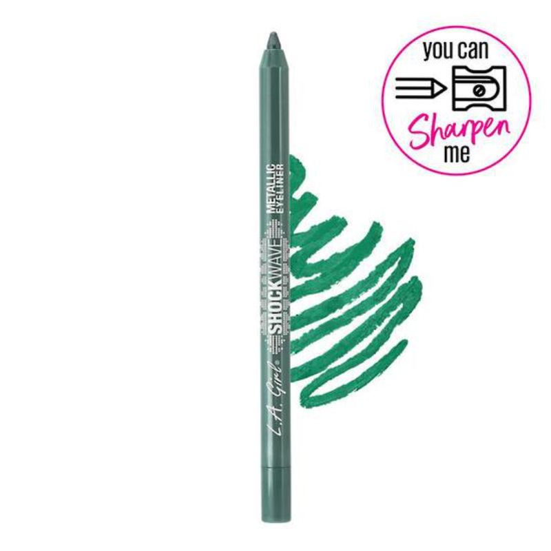 Vibrant metallic green eyeliner pencil for bold eye makeup, delivering 16-hour wear and precision application.
