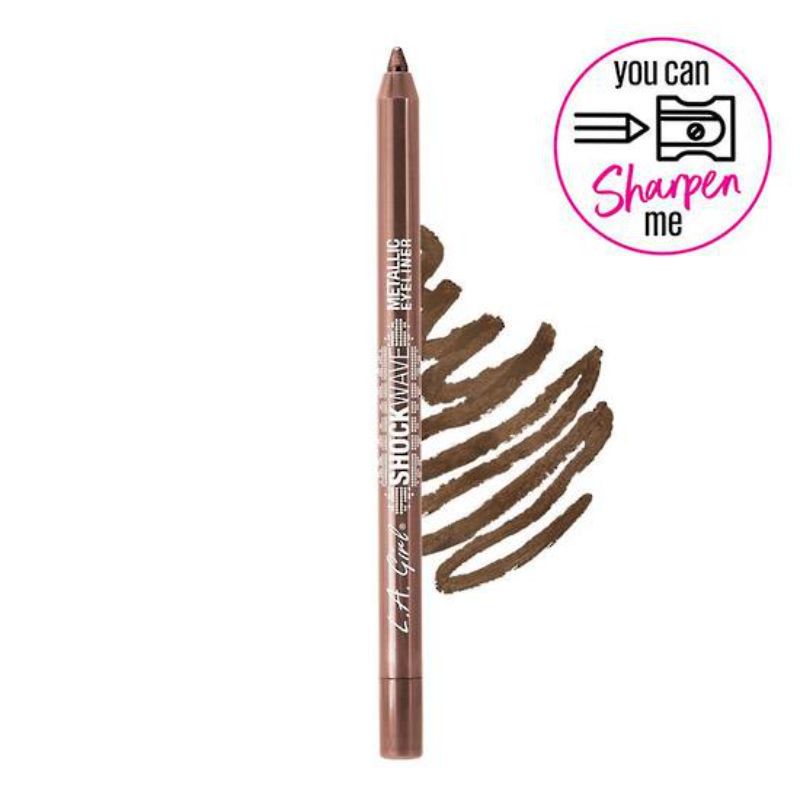 Metallic brown eyeliner pencil with smudge-proof, creamy formula for 16-hour wear and precise application.