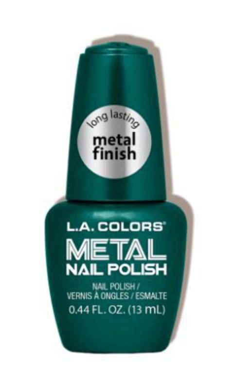 LA Colors Metal Nail Polish in Jaded features a chic, jewel-toned metallic finish, perfect for stylish, long-lasting manicures.